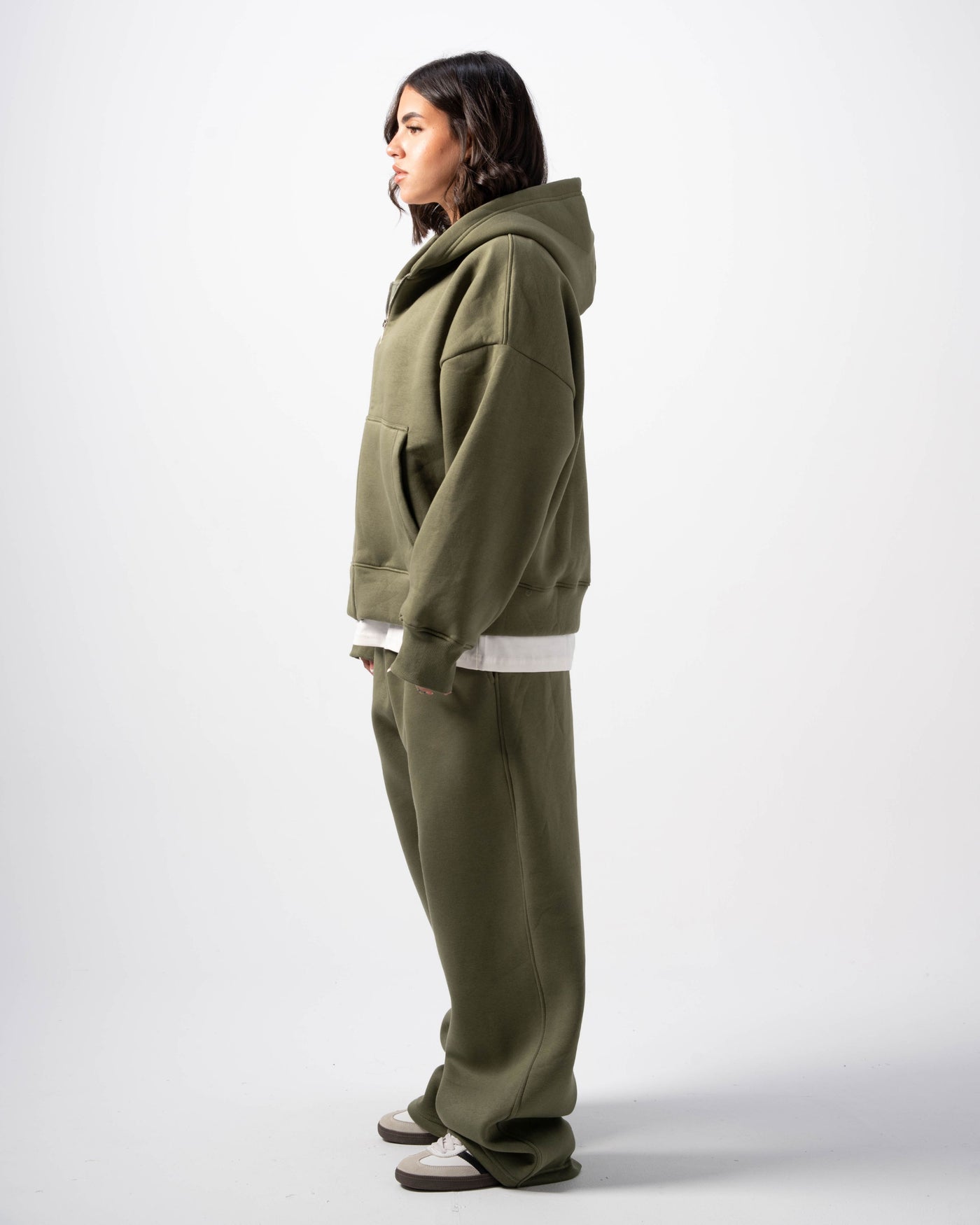 Basic Olive Zip-Up Hoodie