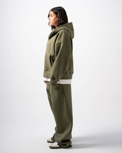 Basic Olive Zip-Up Hoodie
