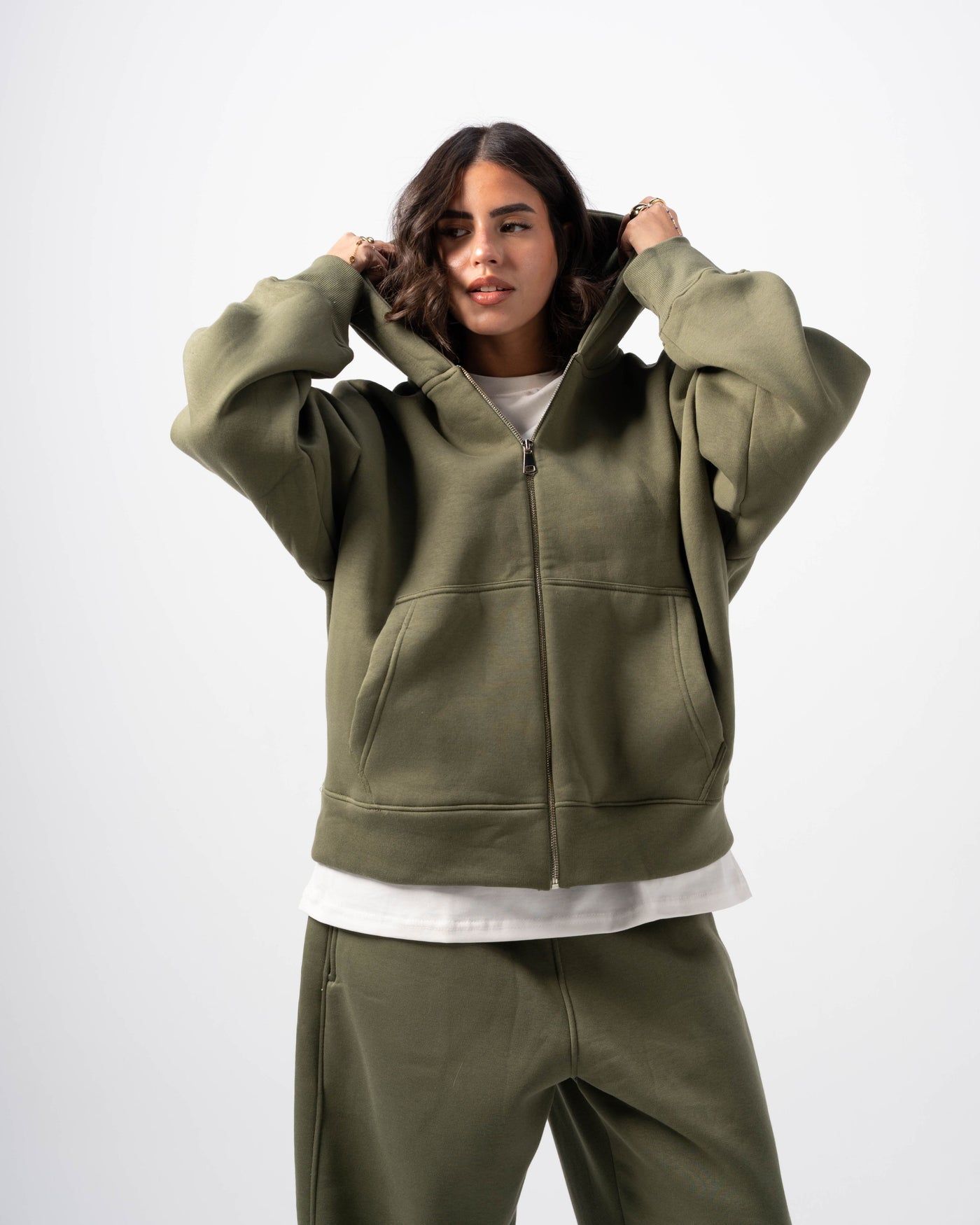 Basic Olive Zip-Up Hoodie