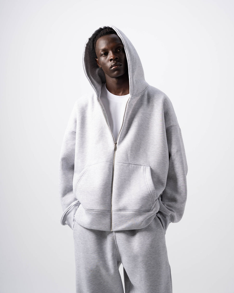 Basic Stone Zip-Up Hoodie