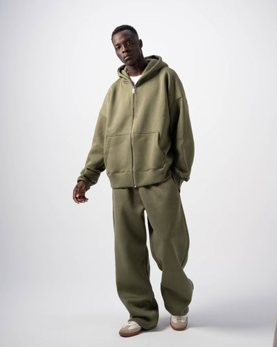 Basic Olive Zip-Up Hoodie