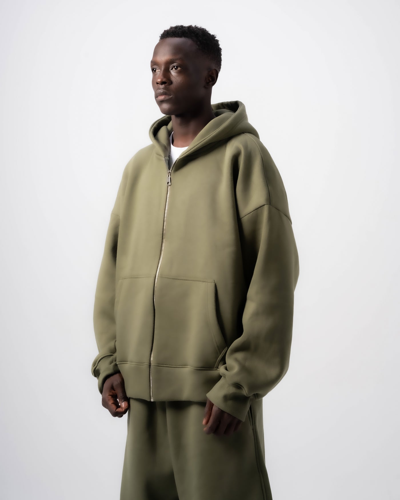 Basic Olive Zip-Up Hoodie