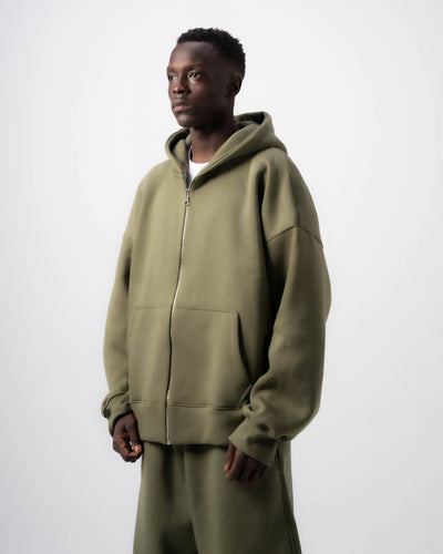 Basic Olive Zip-Up Hoodie