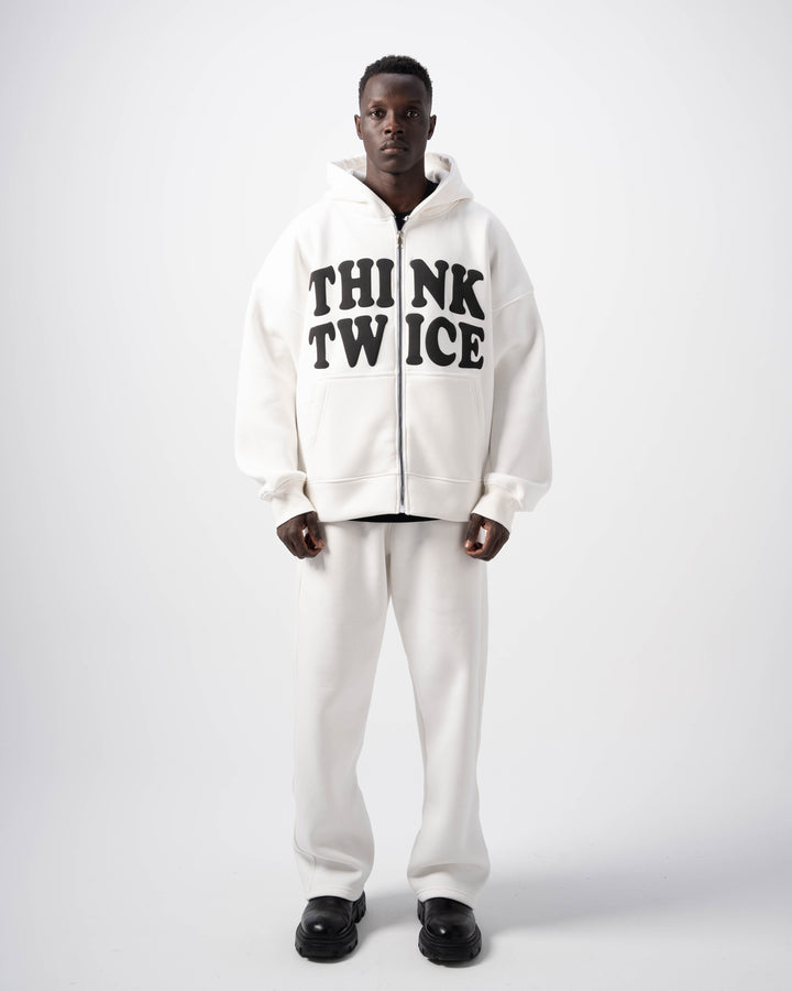 Think Twice Zip Up  - White