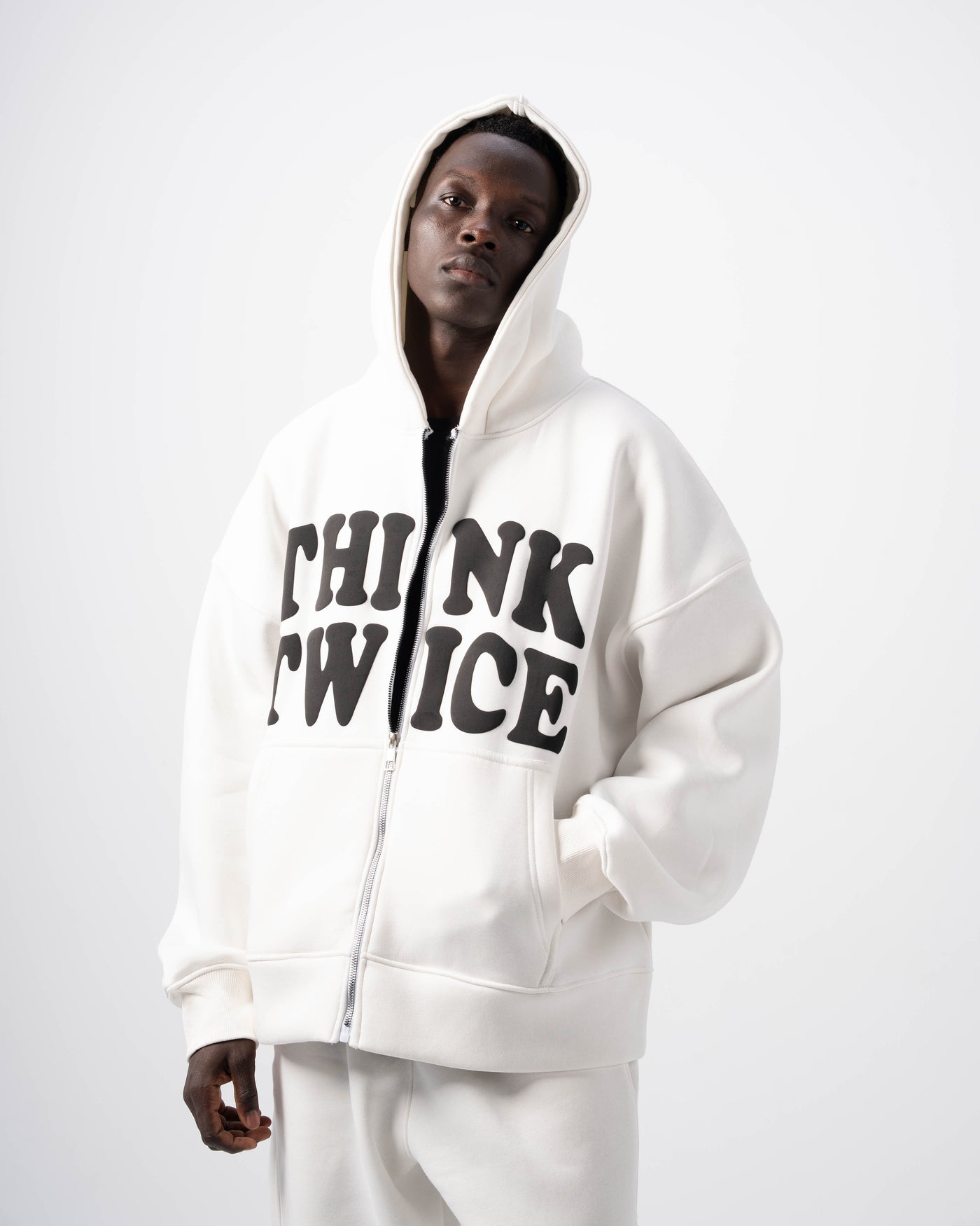 Think Twice Zip Up  - White