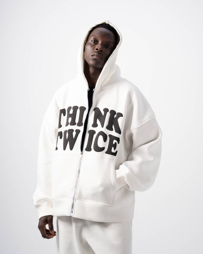 Think Twice Zip Up  - White