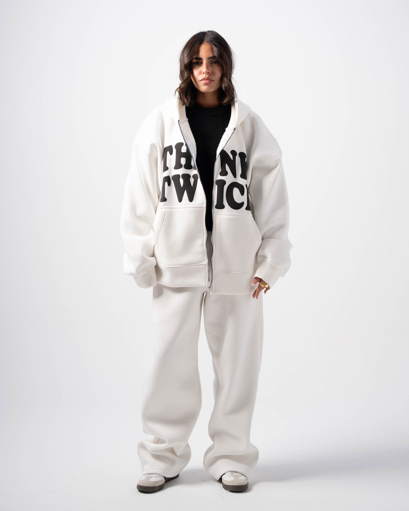 Think Twice Zip Up  - White