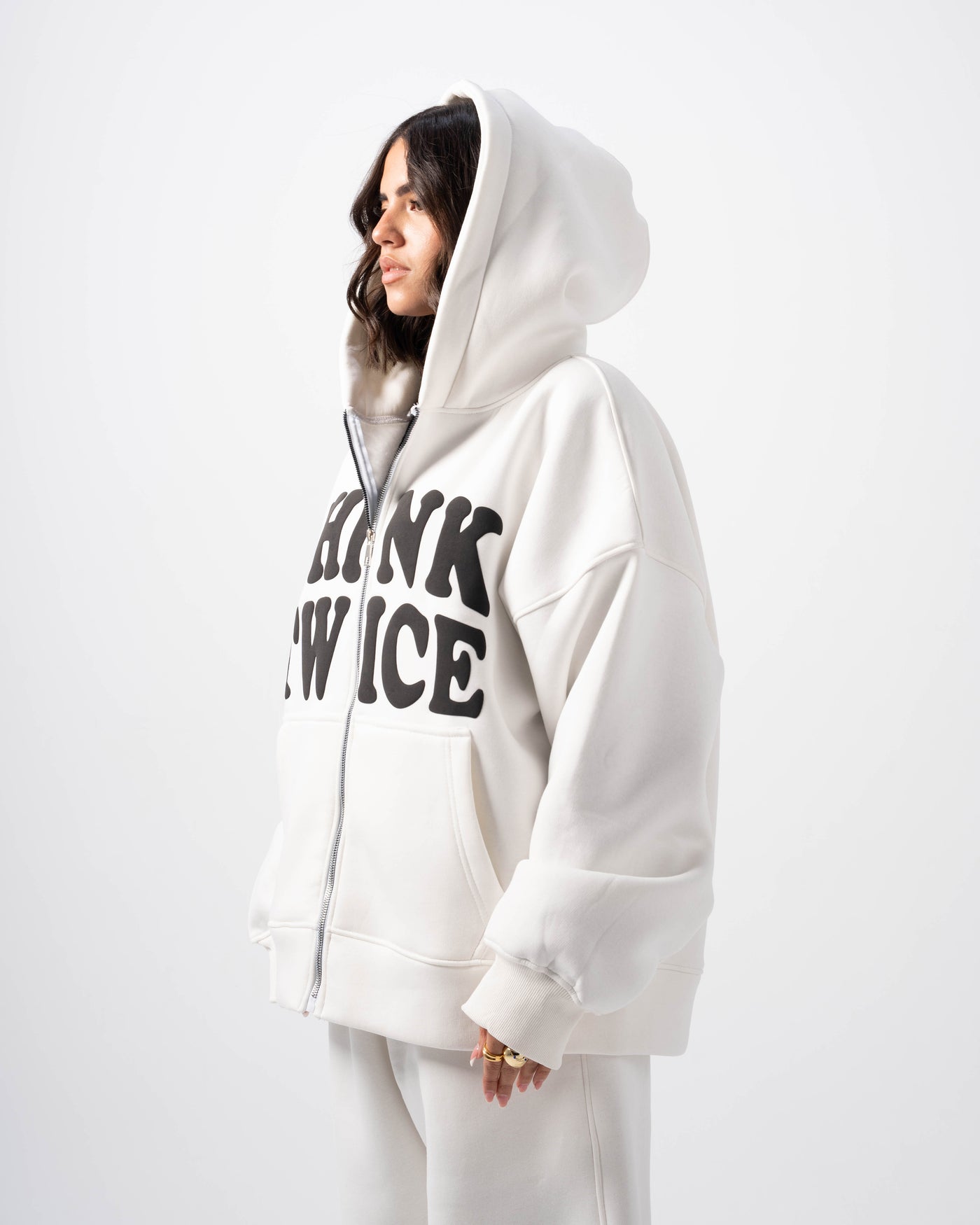 Think Twice Zip Up  - White