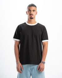 Black Ringer Tee — White