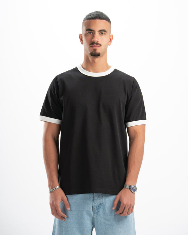 Black Ringer Tee — White