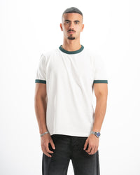 White Ringer Tee — Dark Teal