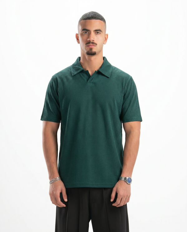 Dark Teal Waffle Knit Polo