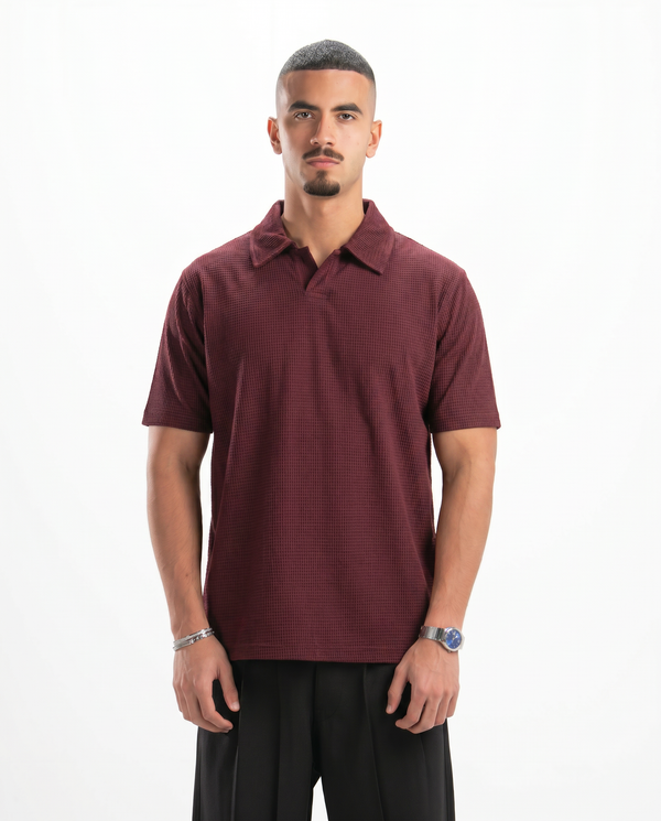 Burgundy Waffle Knit Polo