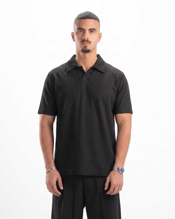 Black Waffle Knit Polo