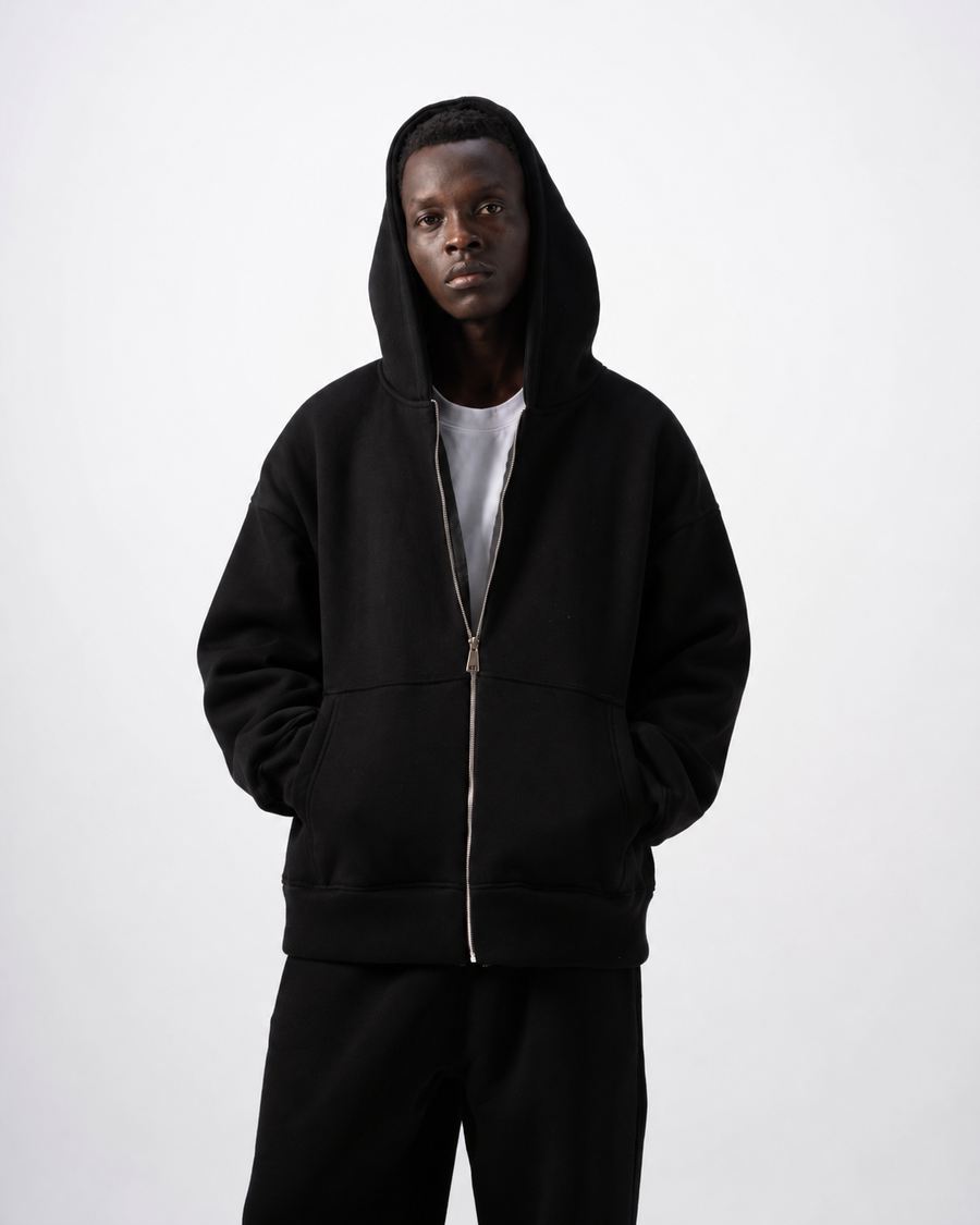 Basic Black Zip-Up Hoodie