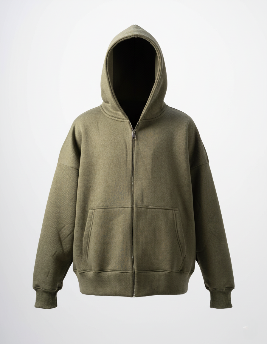 Basic Olive Zip-Up Hoodie